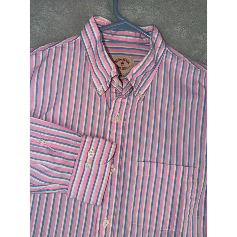 Brooks Brothers Red Fleece Mens Medium Pink Blue Striped Button Down Shirt